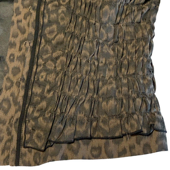 Tahari Leopard Ruffle Ruched Jacket Y2K Stretch Brown Black Hook Eye Close Sz 4 - Picture 6 of 9